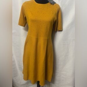 Kasper Mustard Yellow Short Sleeve Flare Dress